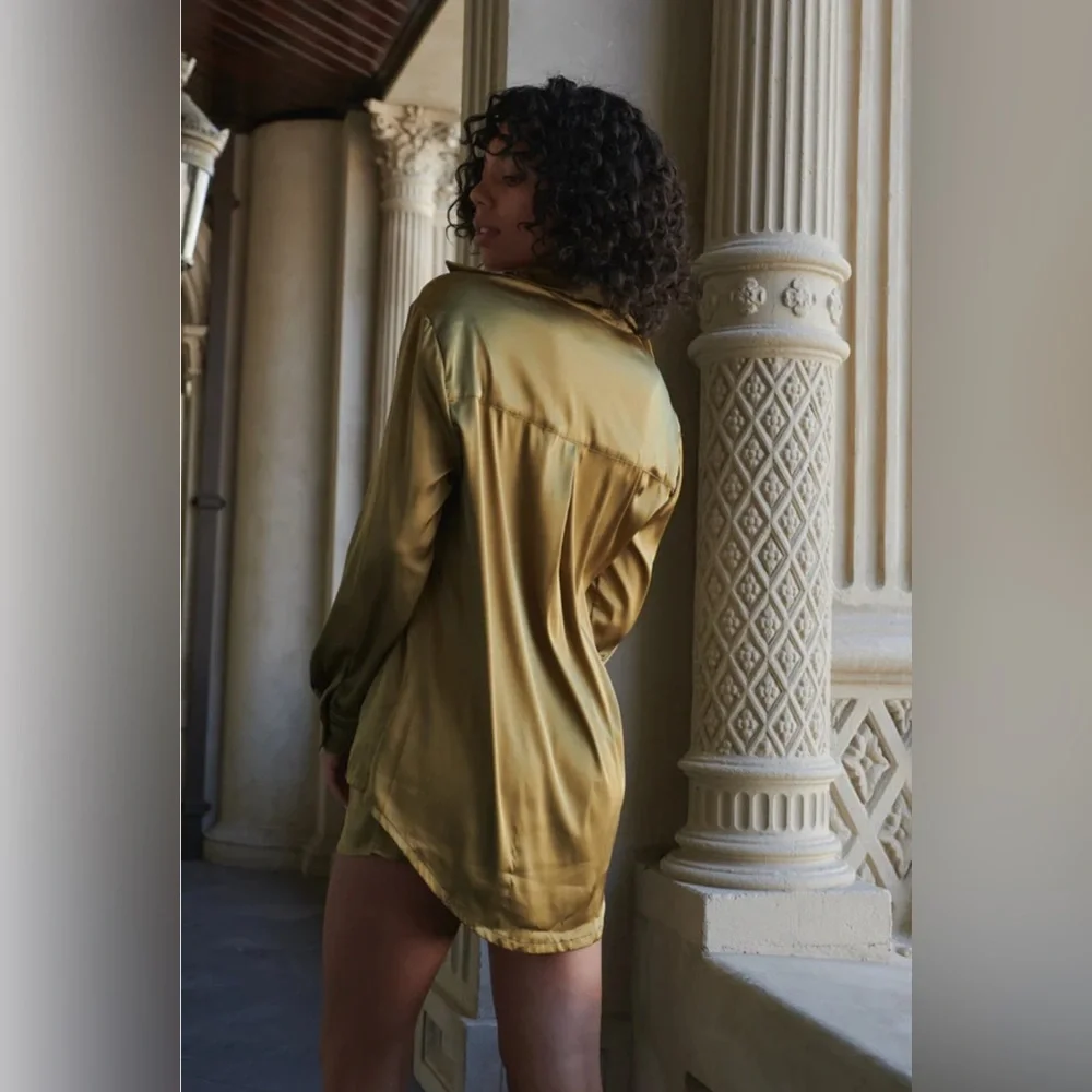 Kat The Label | Satin Pajama Shirt Olive | M - Picture 4 of 13